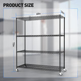 Rengue 4-Tier Wire Shelving with Wheels, 60"x 24"x72" Metal Storage Shelves, Heavy Duty Garage Storage Shelves, Chrome 2400LBS Capacity Wire Shelf Rack for Restaurant, Garage, Pantry, Black Rengue