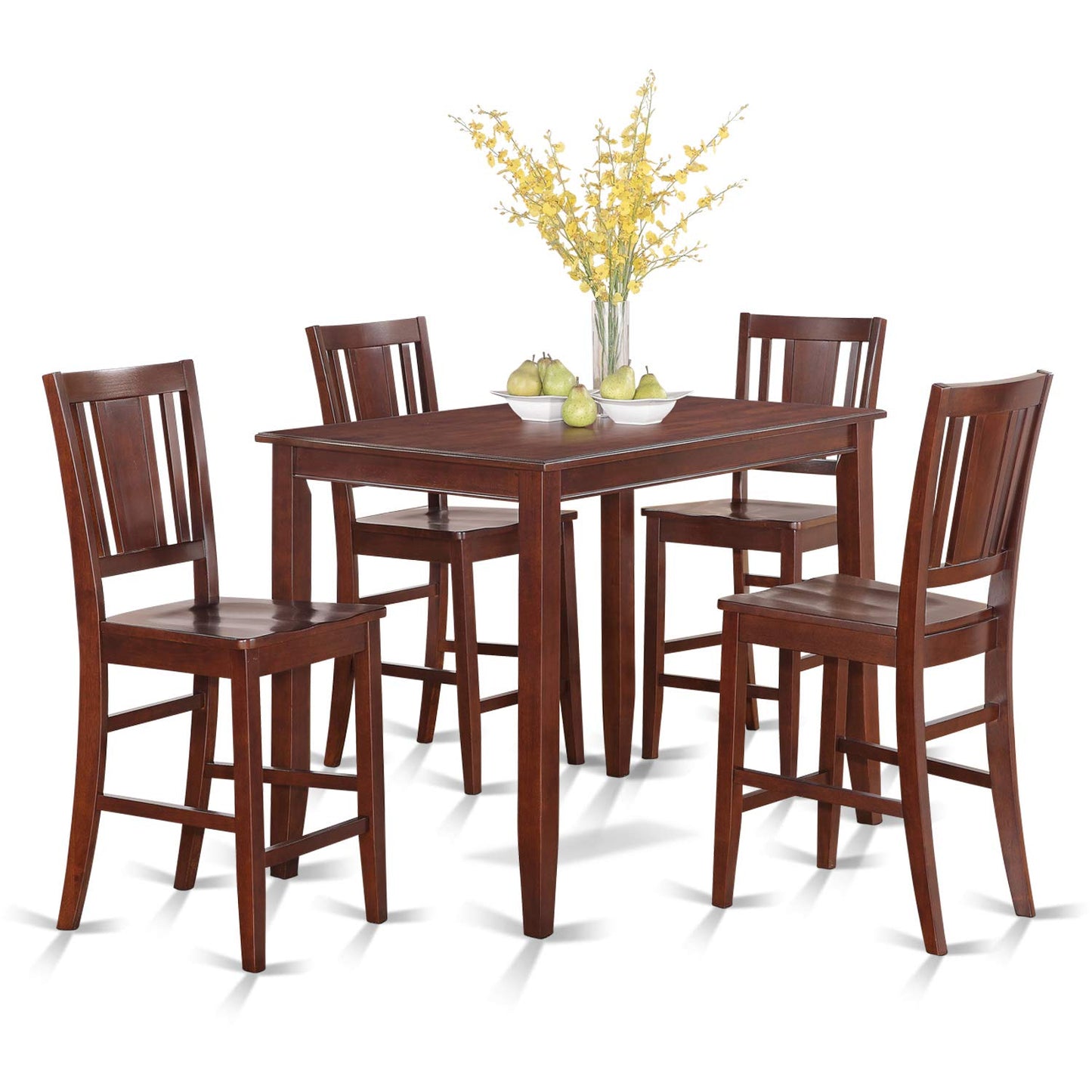 East West Furniture BUCK5-MAH-W Buckland 5 Piece Counter Height Set Includes a Rectangle Dining Room Table and 4 Wood Seat Chairs, 30x48 Inch - WoodArtSupply