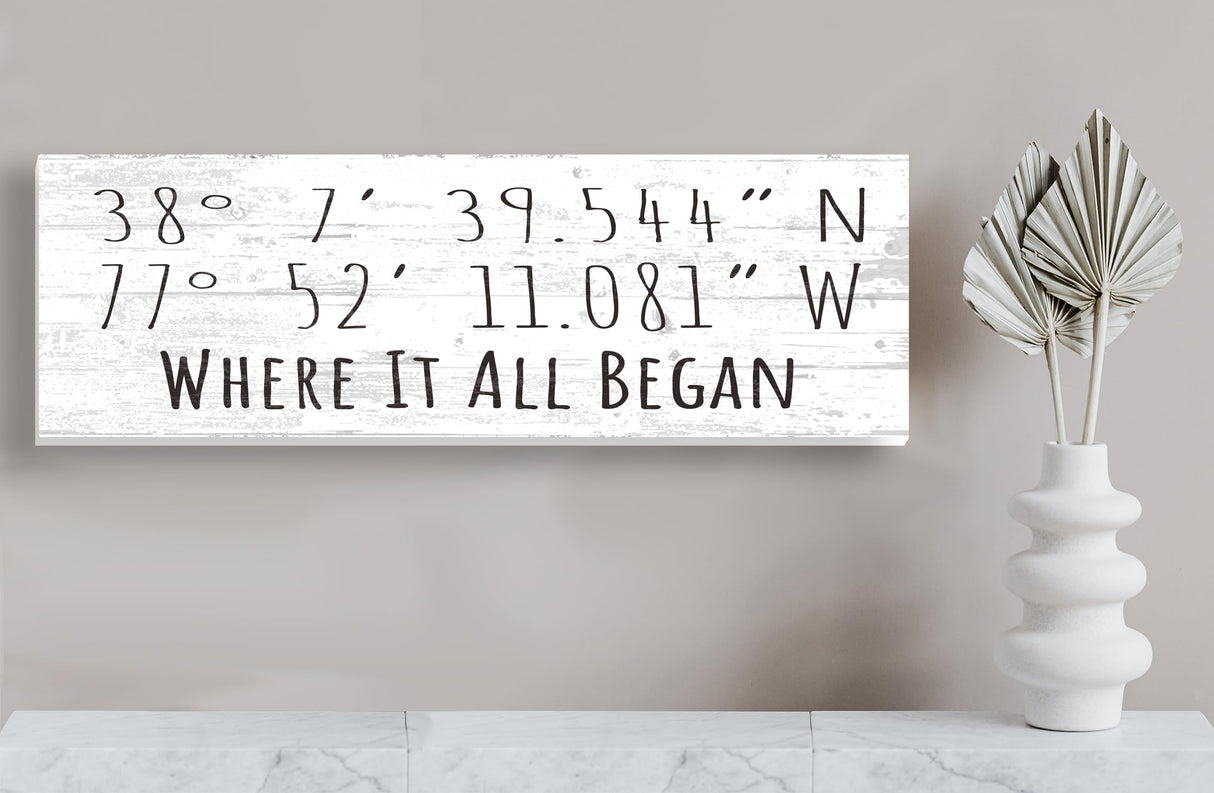 Personalized GPS Coordinate Wall Sign - Custom Home Décor 16.5 x 5.5 - Solid Wood - (Simple) Broad Bay