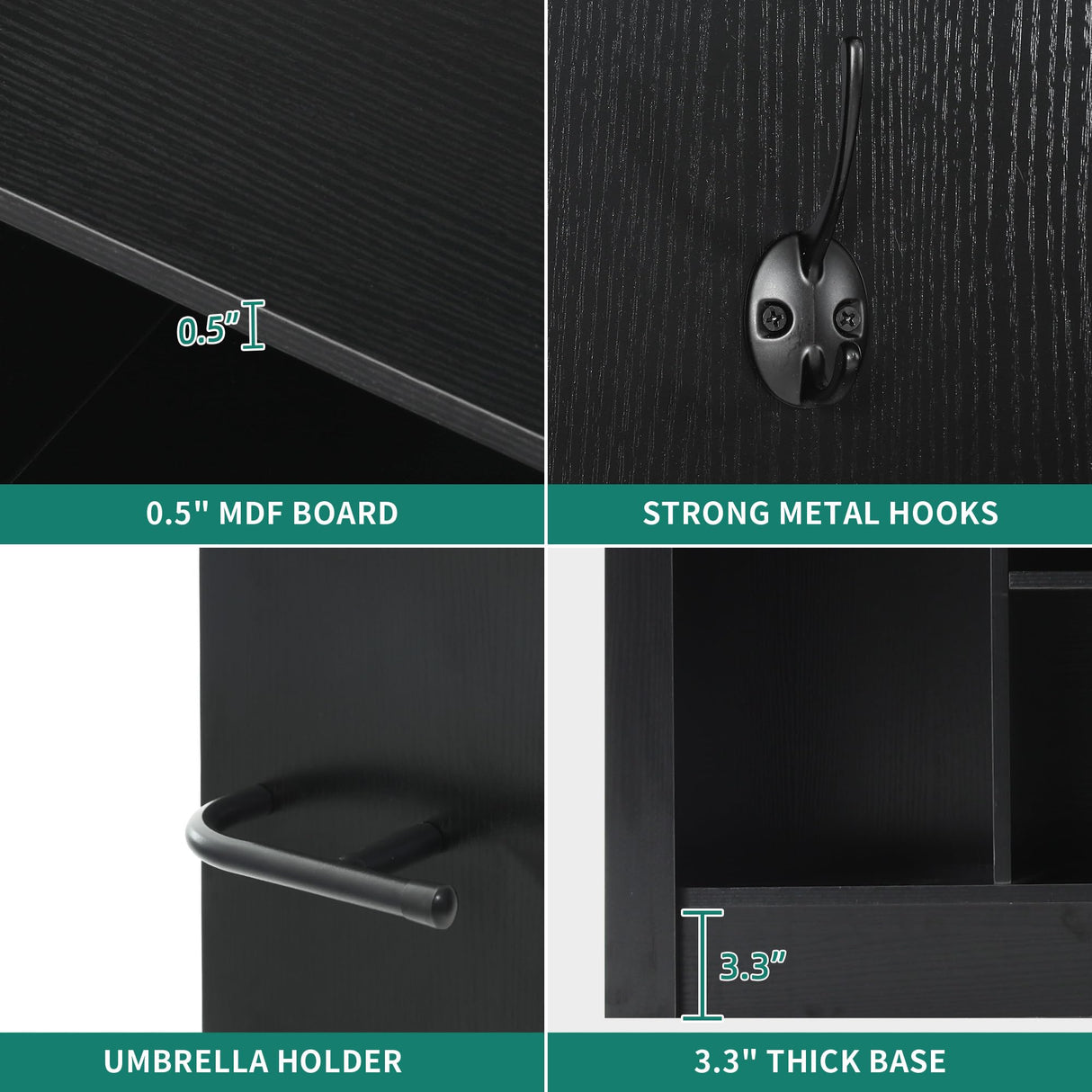 YITAHOME 39" Farmhouse Hall Tree with Entryway Bench, Wood Coat Rack with Storage Shelves, 5 Coat Hooks, 6 Shoe Cubbies w/Adjustable Shelves, Rustic Hall Tree for Entryway Hallway Foyer Narrow, Black YITAHOME