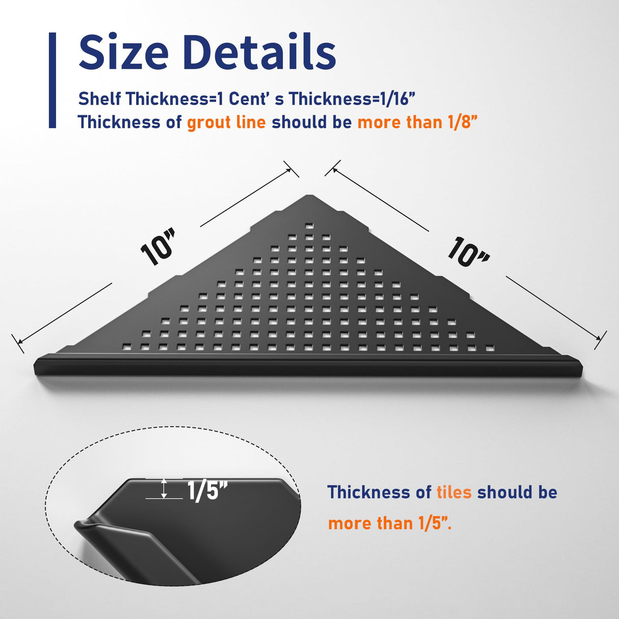 Bernkot Corner Shower Shelves, 10" Matte Black 304 Stainless Steel Recessed Shelf for Bathroom, Grout in Shelf for Tiled Wall 2 Pack Bernkot