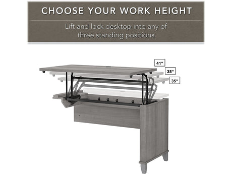 Bush Furniture Somerset 72W 3 Position Sit to Stand L Shaped Desk with Hutch in Platinum Gray Bush Business Furniture