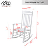 LOKATSE HOME Outdoor Wooden Rocking Chair with 300lbs Support High Back Smooth for Backyard, Lawn, Garden and Deck, White LOKATSE HOME
