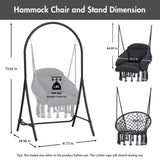 ANOW Hanging Swing Chair with Stand Included, Heavy Duty Hammock Chair with Stand and Removable Padded Cushion, Max 330 Lbs, Dark Grey ANOW