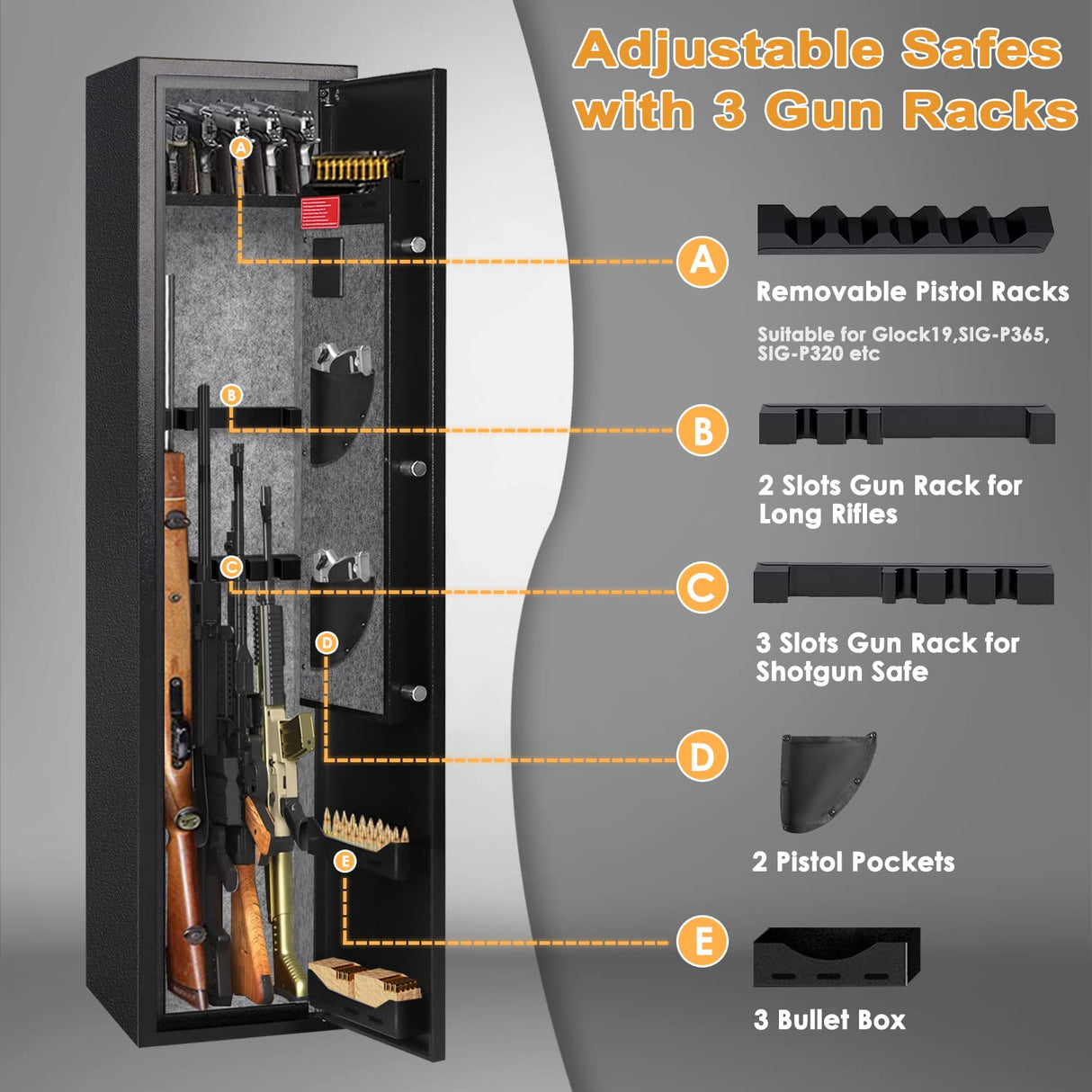 Superday 8-10 Rifle Gun Safe for Rifles and Pistols, Gun Cabinets with Keyboard Lock, Quick Access Gun Safes for Rifles and Shotguns with Adjustable Rack, Fully Assemble Superday