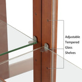 KEIKI Curio Cabinet, 48" H Lighted Glass Display Cabinet w/Adjustable Shelves, Acrylic Mirrored Back Panel, Tempered Glass Doors, Walnut (Bulb Not Included) KEIKI