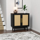 LYNSOM Buffet Cabinet with Storage, Sideboard Buffet Storage Cabinet with Rattan Decorated Doors, Set of 2 Accent Cabinet with Solid Wood Feet for Living Room, Entry, Hallway, Black LYNSOM