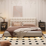 Saudism Black Nightstand with Charging Station, End Table with Glass Drawers, Night Stand with LED Lights, Wood Bedside Tables for Bedroom, 15.7”×13.7”×23.8” Saudism