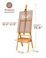 DJAR Large Art H-Frame Easel with Storage Drawer and Shelf, Middle Mast Adjustable to 75", Solid Beech Wood Painting Wooden Easel for Adults, Students, Hold Canvas up to 36", Natural DJAR