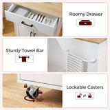 MAHANCRIS Kitchen Island on Wheels with Drop Leaf, Folding Countertop Kitchen Island Cart, Kitchen Island Table with Towel Rack, Drawer, for Kitchen, Dining Room, White and Natural KINW12501 MAHANCRIS