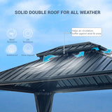 EDWINENE 12 x 12FT Outdoor Hardtop Gazebo,Heavy Duty Double Roof Gazebo,Patio Canopies & Pergolas with Nettings and Curtains,Outside Canopy Tent for Lawn,Garden,Backyard and Deck (Black) EDWINENE