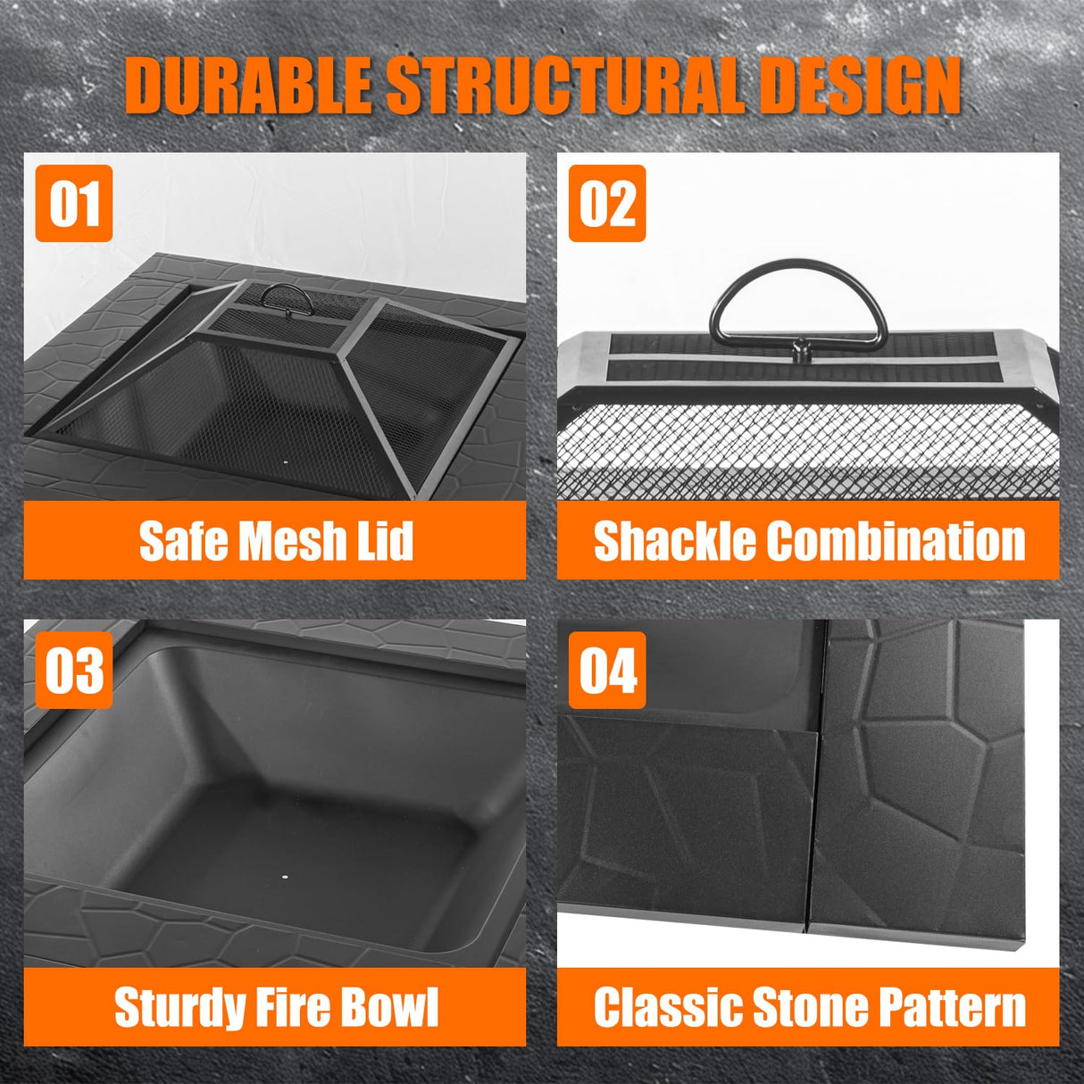 EcoNook 32 inch Fire Pit, Square Outdoor Fire Pit Table with Spark Screen & Fire Poker, 3-in-1 Multipurpose Firepits for Outside, Fireplace for Yard, Garden, Patio EcoNook