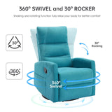 EZZUP 360° Swivel Recliner Chairs for Small Spaces, A Recliner with Side Pockets, Small Rocker Recliner for Living Room, Bedroom, Sky Blue Recliner Chair for Adults EZZUP