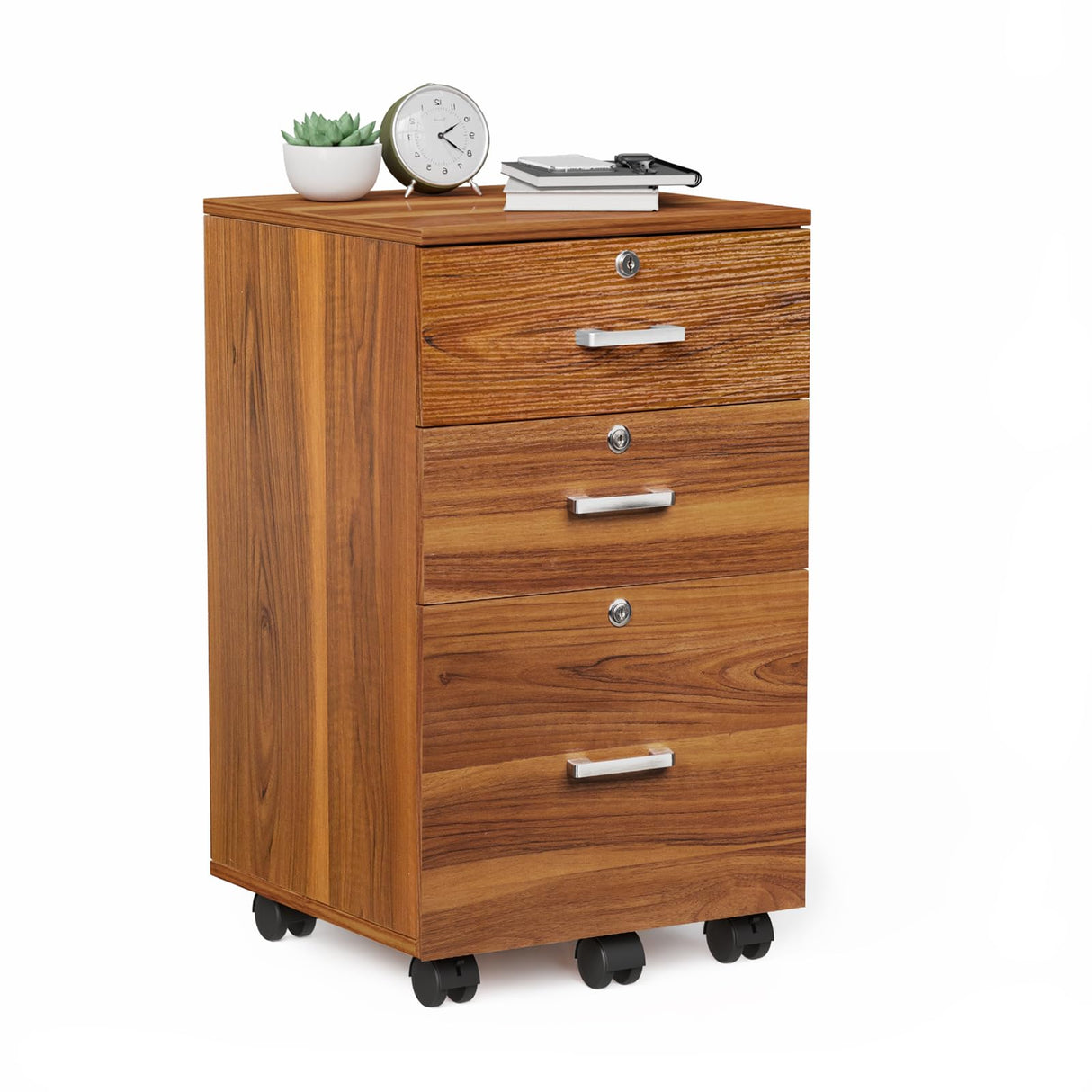 VINGLI 3-Drawer File Cabinet with Lock, Wood Rolling File Cabinet Under Desk File Cabinets for Home Office, Mobile Printer Stand & File Cabinet for Letter Sized Files, 26" H(Caster Included), Walnut VINGLI
