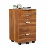 VINGLI 3-Drawer File Cabinet with Lock, Wood Rolling File Cabinet Under Desk File Cabinets for Home Office, Mobile Printer Stand & File Cabinet for Letter Sized Files, 26" H(Caster Included), Walnut VINGLI