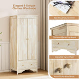 VINGLI Solid Wood Wardrobe Closet, Unfinished Wood Armoire Color DIY, Natural Rubber Wood Wardrobe Closet with Doors and Drawers, Real Wood Wardrobe Closet for Hanging Clothes, Wooden Wardrobe Cabinet VINGLI
