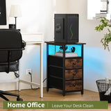 Yoobure End Table with Charging Station, LED Narrow Side Table Bedside Table, Small Night Stand End Tables Living Room, Skinny Nightstand with 3 Fabric Drawers, Side Tables Bedroom for Small Spaces Yoobure
