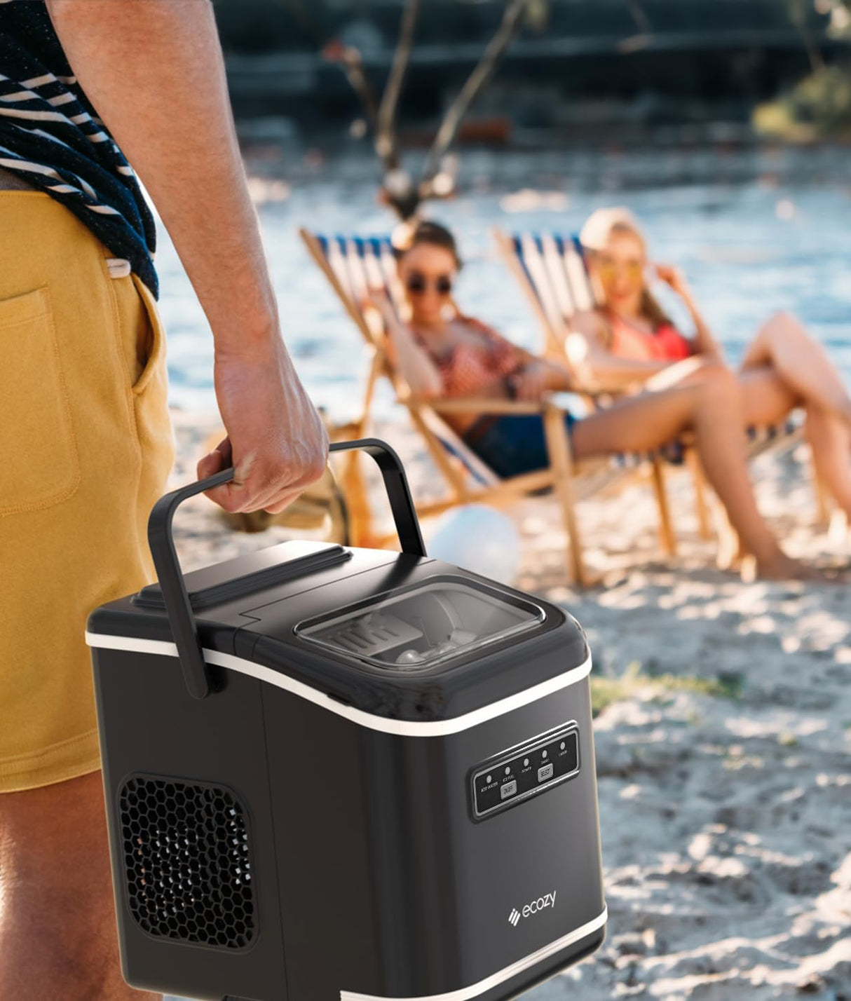 ecozy Countertop Ice Maker, Portable Ice Maker with Self-Cleaning, 9 Bullet Ice Cubes in 6 Mins, 26lbs/24Hrs, Ice Maker Machine with Ice Bags, Handle, Standing Scoop and Basket, Black, IM-BS261C ecozy