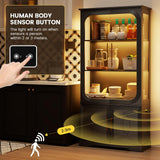 Lareth Display Cabinet with Glass Doors, 69 in Tall Bookcase with LED Lights, Curio Storage Cabinet|Kitchen Pantry Cabinet, 5 Tier Glass Display Case for Living Room, Home Office, Black Lareth