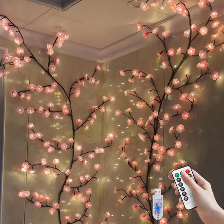 Cherry LED Tree Branch Lights for Wall, Cherry Blossom Willow Vine Twig Decor Garland with 72 LED Lights and Remote,8 Lighting Modes,Christmas Decorations Indoor for Home Wall Door Window (63inch) BomKra