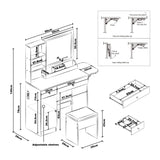 Vanity Desk Set with Mirror and LED Lights, Makeup Table with 2 Drawers & 1 Cabinet, Power Outlet, Storage Cushioned Stool, Dressing Table for Bedroom (Black) Panana