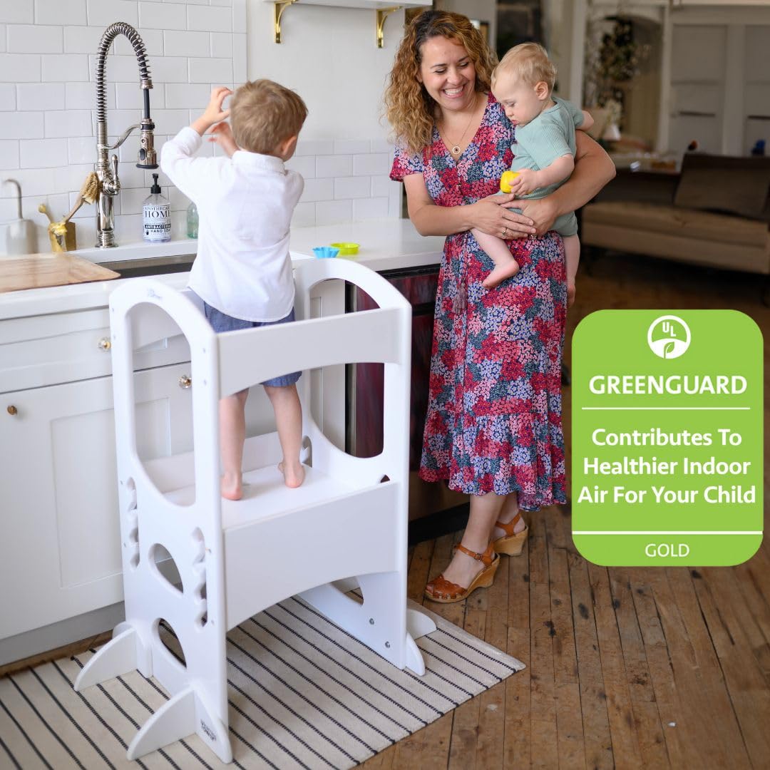 Little Partners Kids Learning Tower Toddler Tower, Adjustable Height Kitchen Step Stool, Encourages Learning, Independence, and Engagement, Safety Climbing Tower for Kitchen Counter (Soft White) Little Partners