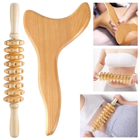 2 Pcs Wooden Gua Sha Tools Lymphatic Drainage Tool, Machomby Wood Therapy Massage Tools Manual Gua Sha Tools Anti Cellulite Massage Tool for Gua Sha Massage, Maderotherapy, Body Sculpting Machomby