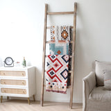 FUIN 6.4ft Extra Wide Wooden Blanket Ladder Living Room Decorative Wal Leaning Farmhouse Quilt Display Holder Rustic Wood Towel Rack for Bathroom, Burnt Brown, 24 inch Wide FUIN