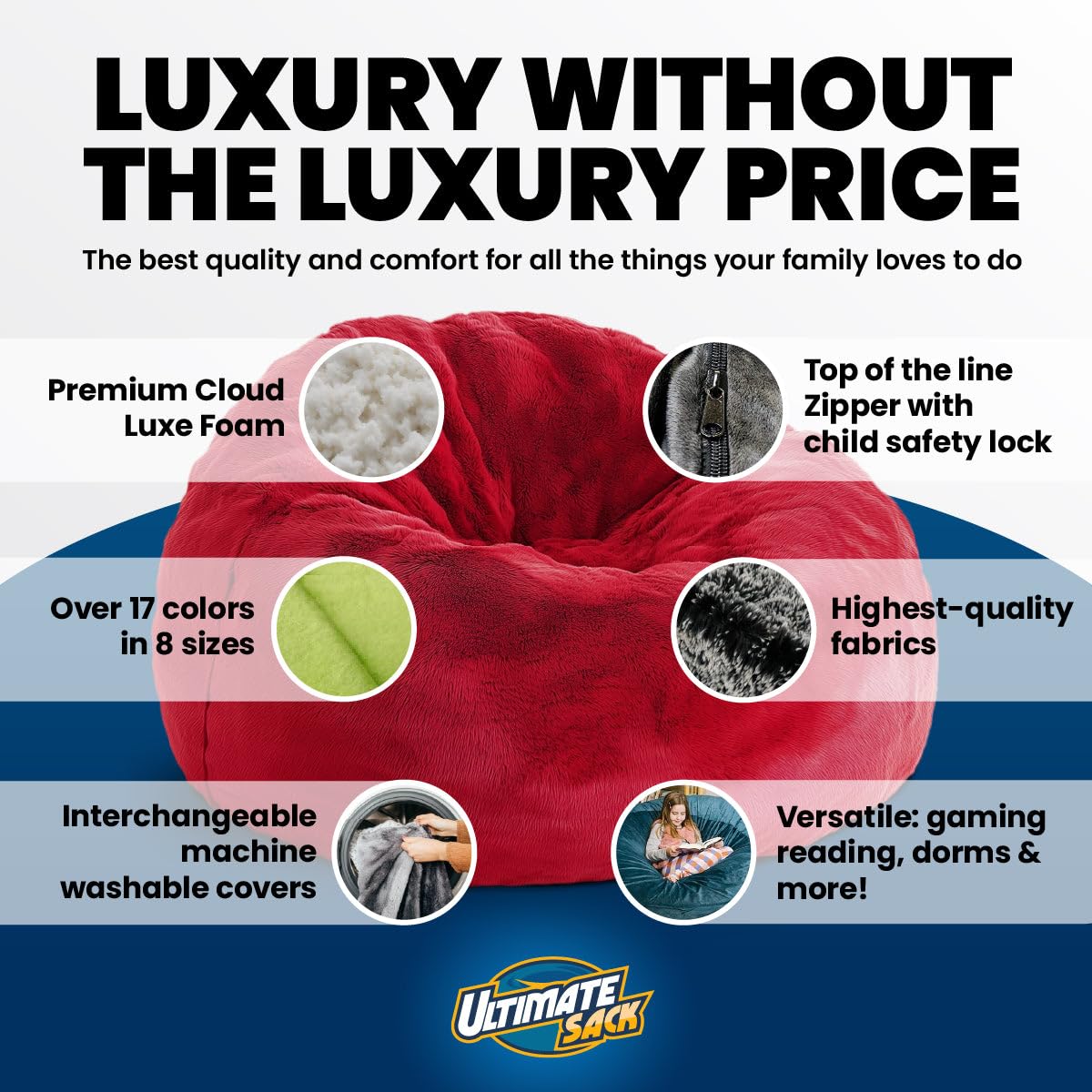 ULTIMATE SACK 6ft Bean Bag Chair, Oversize Bean Bag Chair for Adults, Comfy Chair Bean Bag Couch Lounge Sofa Loveseat Furniture | Charcoal Fur ULTIMATE SACK