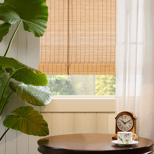 ALIMOO Natural Bamboo Roll-Up Shades for Windows - Light Filtering Roller Blinds 30" W x 72" L - WoodArtSupply