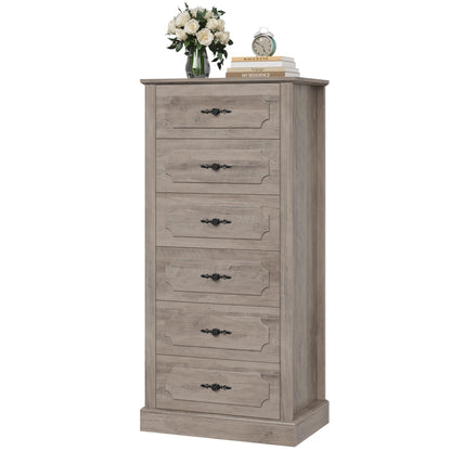 finetones 6 Drawer Grey Dresser, 51" Tall Dresser Wood Dresser Chest of Drawers with Large Storage Space, 6 Drawer Dresser Tall Floor Storage Cabinet for Home Office, Ash Grey - WoodArtSupply