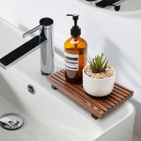 Farmhouse Bathroom Counter Organizer Wooden Display Pedesta Stand Small Kitchen Countertop Trays Decorative Wood Riser Dish Soap Dispenser Holder for Bathroom Decor Sink Accessories Vanity Tray Renawe