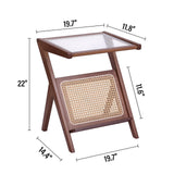 Tiita Rattan Side Table, Mid Century Nightstand, Bamboo Accent Bedside Tables, Glass Coffee Tables, Boho Wooden End Table with Storage for Small Space, Living Room and Bedroom Tiita