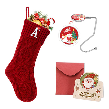 Ulico Christmas Stockings with Initials, 18’’ Large Embroidered Monogram Knit Christmas Stocking,Xmas Stocking for Kids, Holiday and Family Stocking for Fireplace or Party Decoration Red Letter A Ulico