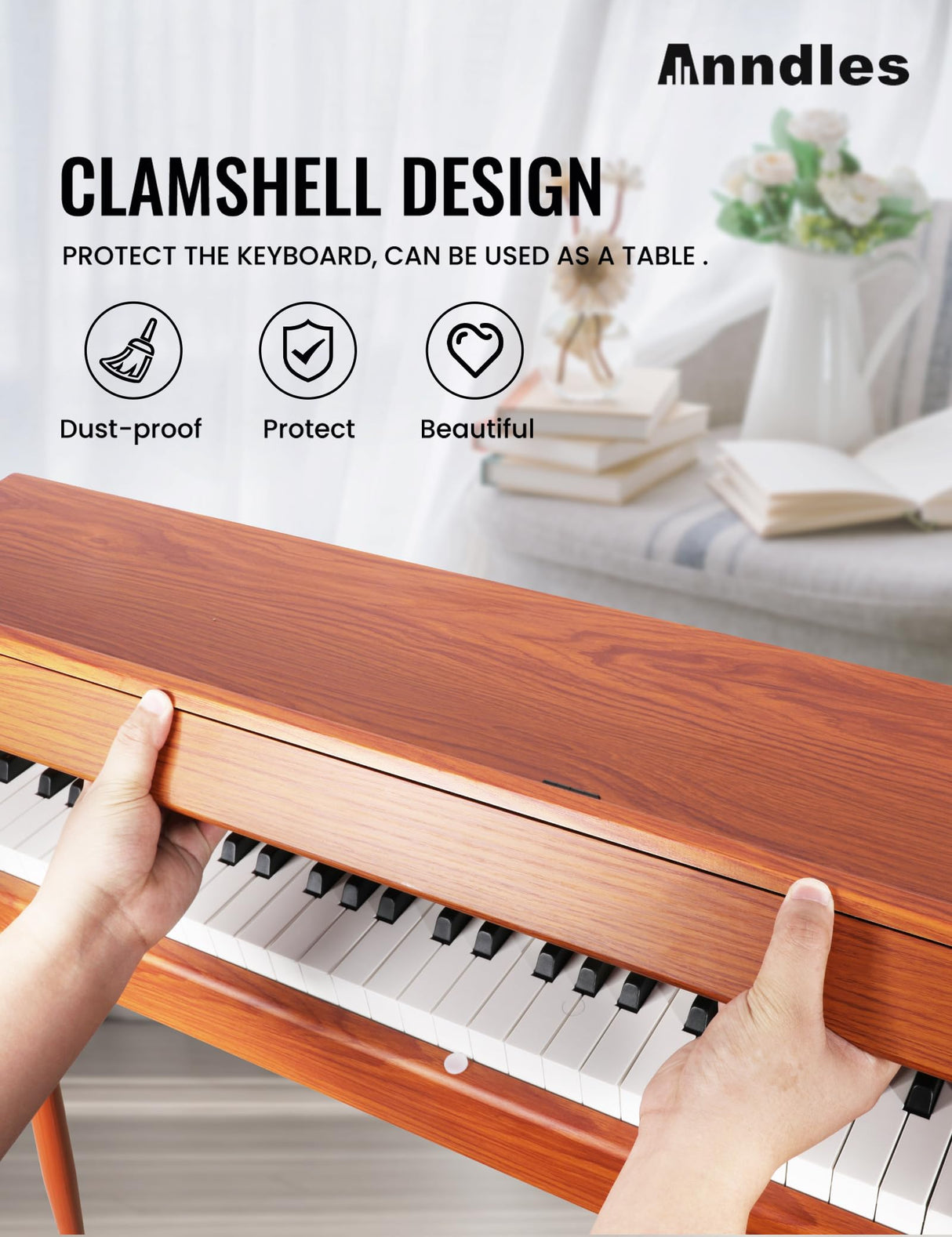 Anndles Electric Piano 88 Keys,Digital Piano Weighted For Beginner,Keyboard Piano,Include Piano bench,Power Adapter,Three Pedel,Manual User (Wood Anndles