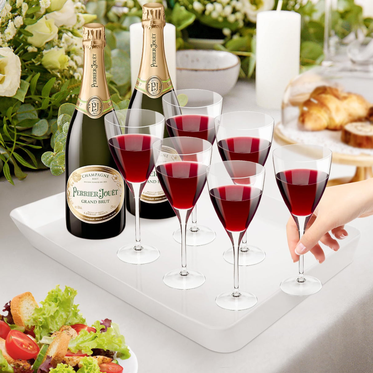 WOWBOX 4 pcs Serving Tray for Entertaining, Serving Platters for Snacks, Fruit, Cookies, Dessert, Reusable Plastic Trays for Serving Food and Pantry Organization in Kitchen & for Parties WOWBOX