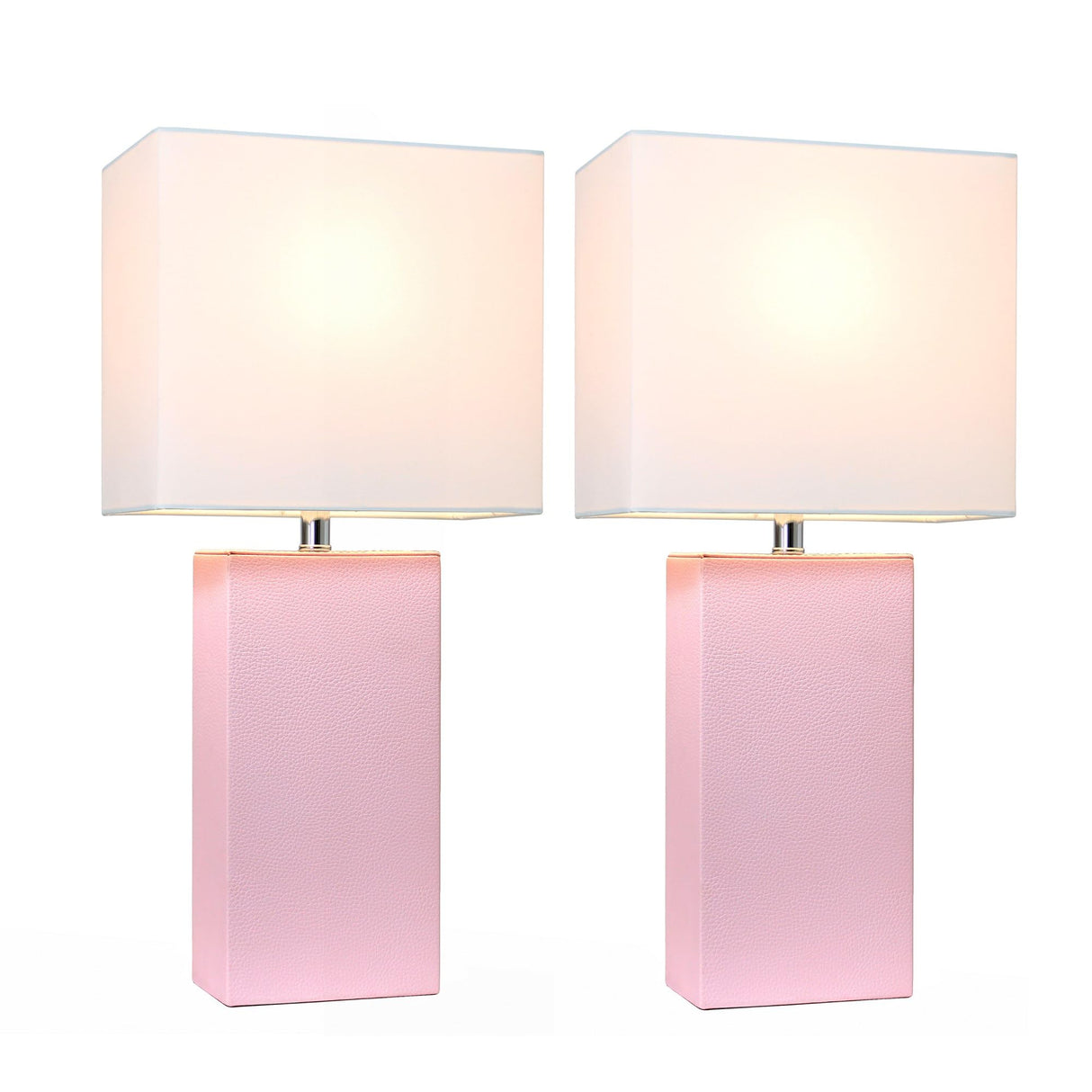 Elegant Designs LC2000-BPK-2PK 2 Pack Modern Leather Table Lamps with White Fabric Shades, Blush Pink Elegant Designs