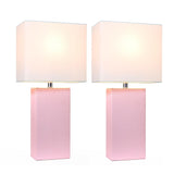Elegant Designs LC2000-BPK-2PK 2 Pack Modern Leather Table Lamps with White Fabric Shades, Blush Pink Elegant Designs