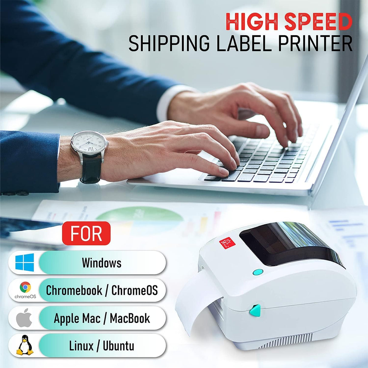 Arkscan 2054A Shipping Label Printer for Windows Mac Chromebook Android, Supports Amazon Ebay Paypal Etsy Shopify ShipStation Stamps UPS USPS FedEx DHL, Roll & Fanfold 4x6 Direct Thermal Label Arkscan