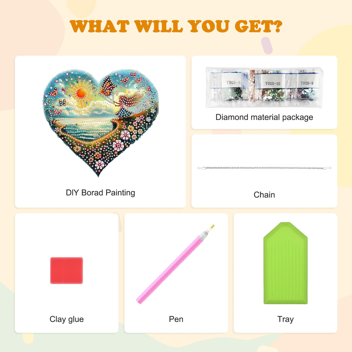 HEIBAGO Diamond Art Hanging Kits for Adults Kids, Hanging Diamond Art Beach Heart Shape, 5D Special Shaped Crystal Diamond Painting Kit, DIY Pattern Window Pendant for Home Wall Decor 8.3x8.3Inch HEIBAGO