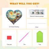 HEIBAGO Diamond Art Hanging Kits for Adults Kids, Hanging Diamond Art Beach Heart Shape, 5D Special Shaped Crystal Diamond Painting Kit, DIY Pattern Window Pendant for Home Wall Decor 8.3x8.3Inch HEIBAGO