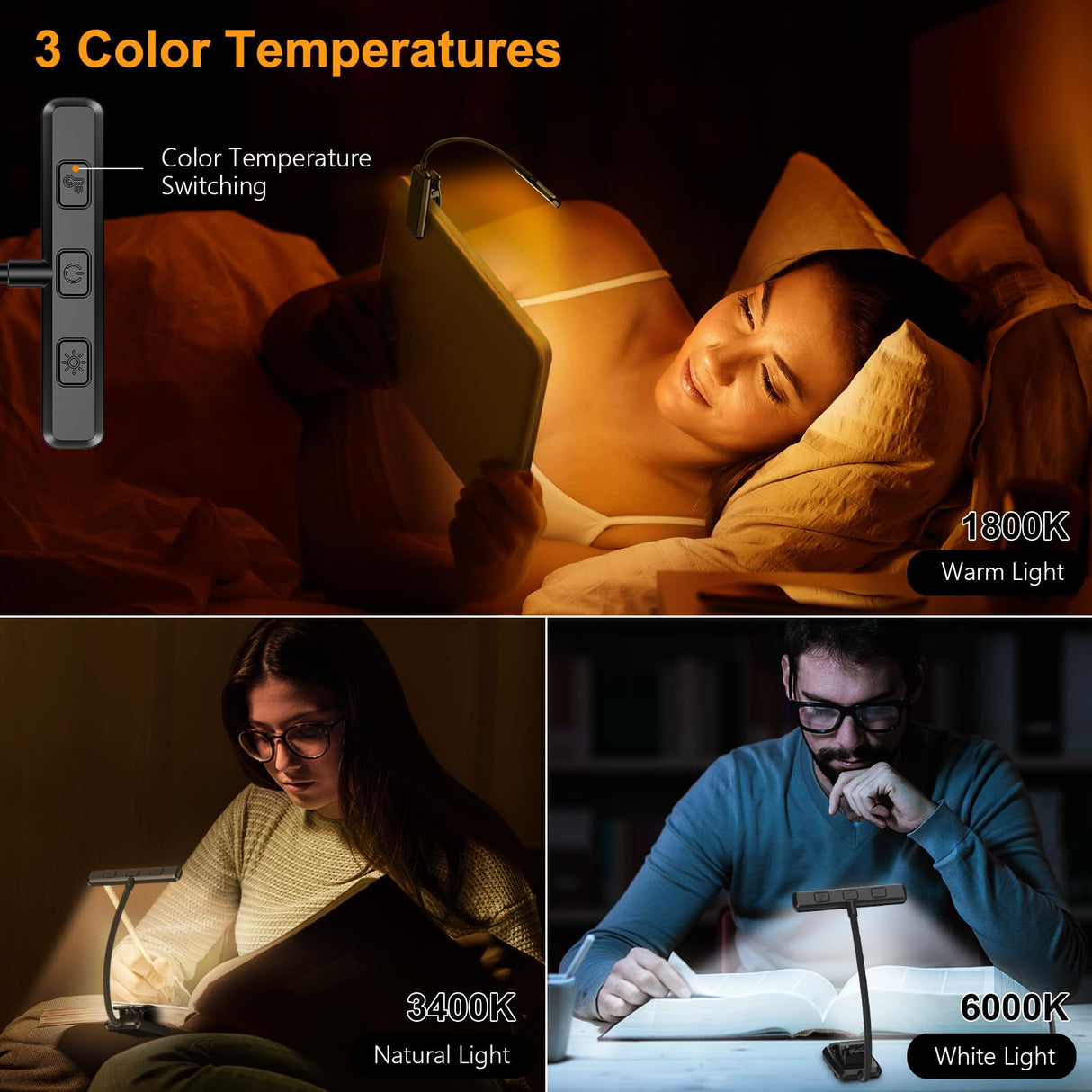 Gritin 19 LED Rechargeable Book Light for Reading in Bed with Memory Function- Eye Caring 3 Color Temperatures,Stepless Dimming Brightness,80 Hrs Runtime Lightweight Clip on Light for Book Lovers Gritin