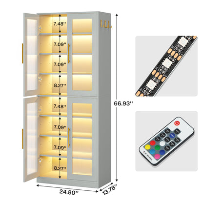 Tribesigns Tall Shoe Cabinet with Acrylic Doors and LED Lights, 8-Tier Entryway Shoe Organizer Storage Rack with Adjustable Shelves and Hanging Hooks for Narrow Closet, Hallway, Living Room,  - WoodArtSupply