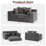 Convertible Sofa Bed, 3 in 1 Loveseat Folding Couch Bed Foldable - Boneless Couch & Floor Futon Sleeper, Corduroy Pull Out Sofa Bed with 4 Pillows for Living Room, Grey cidludto