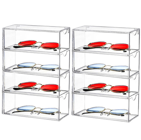 Nicunom 2 Pack Sunglasses Organizer Acrylic, Clear Eyeglasses Case with 4 Drawers, Eyewear Storage Display Case, Stackable Eyeglasses Holder for Women & Men Eyewear Nicunom