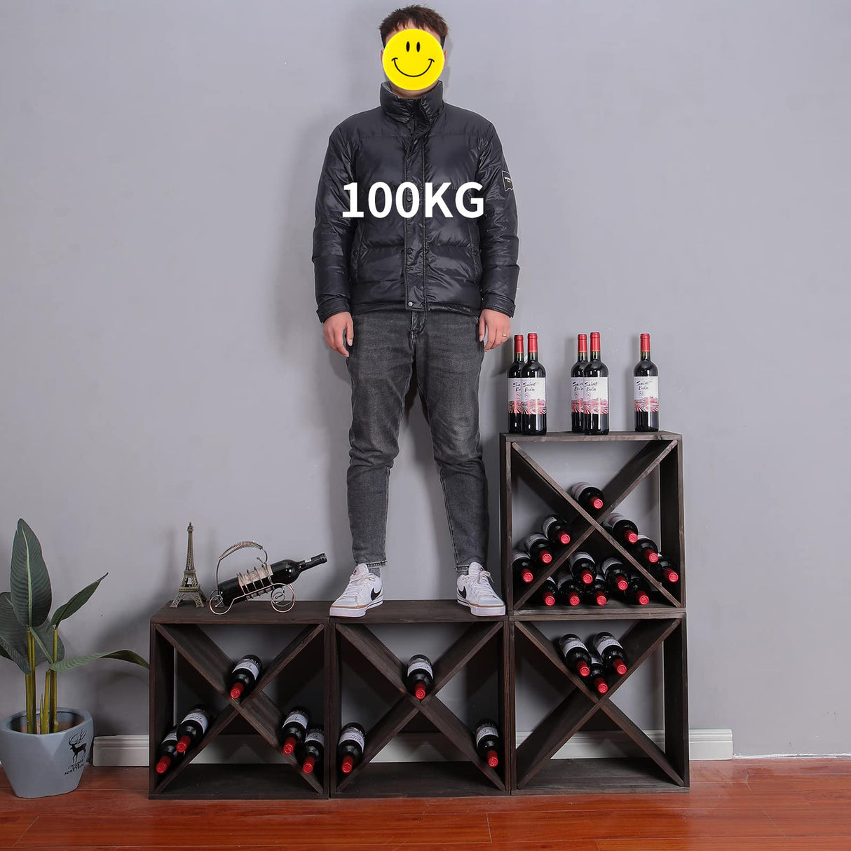 FDHUIJIA Wine Racks countertop Solid Wood Stackable Storage Rustic Retro Cube 48-Bottle Wooden Wine Rack Wine Cabinet(48BottleBlack) FDHUIJIA