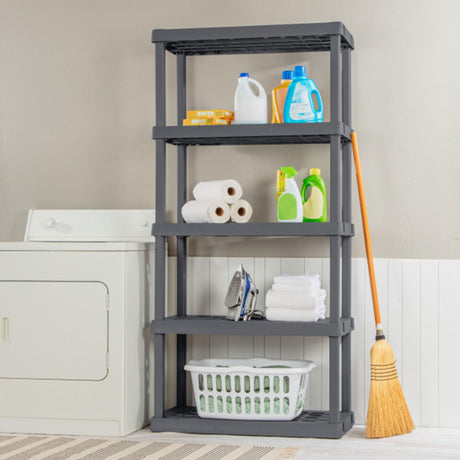 Sterilite 2-Pack 5 Shelf Unit, Heavy-Duty Shelving Storage Rack for Home and Garage, Gray - Multipurpose Plastic Organizer Shelves for Smart Organization Sterilite