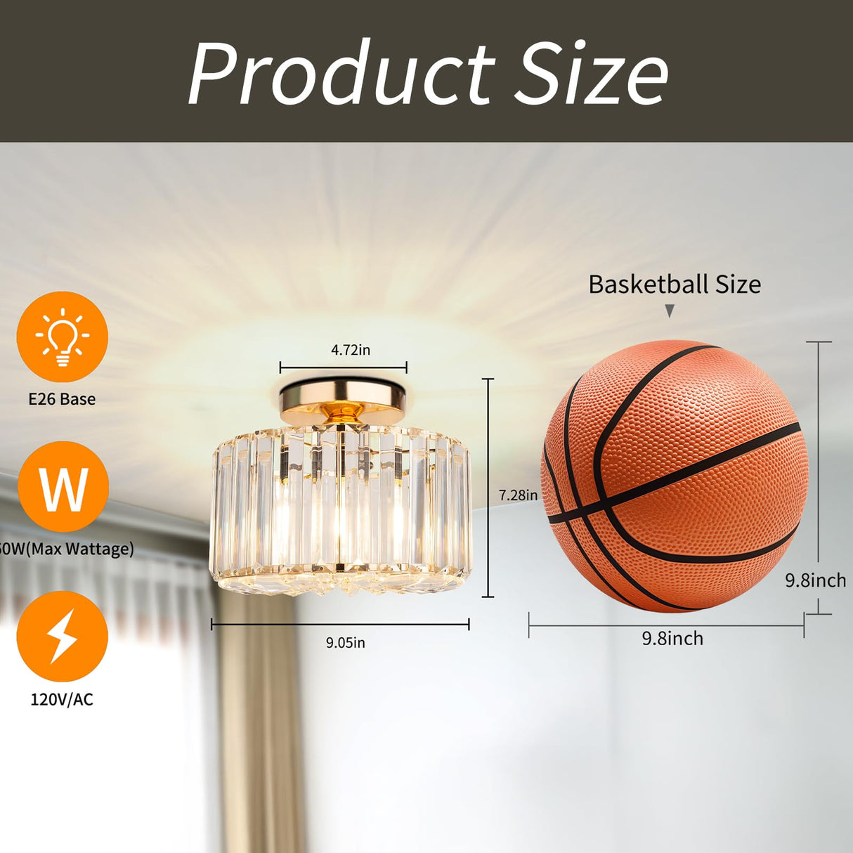 Semi Flush Mount Ceiling Light - Crystal Chandelier Modern Ceiling Light Fixture Hallway Light Fixtures Ceiling Gold Flush Mount Ceiling Light for Porch Kitchen Bedroom Living Room Entryway FRIDEKO HOME