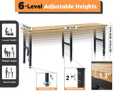 Albott 96x24 Adjustable Workbench, 28.7-38.6" Height, Rubber Wood Top, Heavy-Duty Design with Power Outlets & Hooks, 5000 LB Capacity for Garage, Workshop, Home, or Office Albott