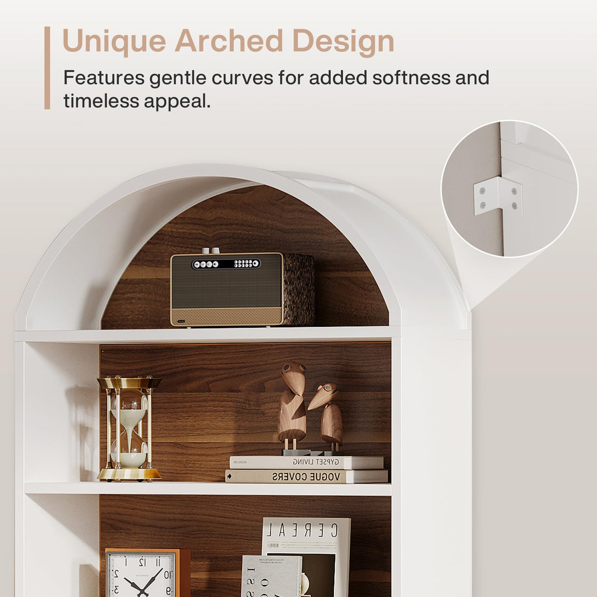 Tribesigns 76.8" Tall Arched Bookcase, 5-Tier Bookshelf with File Cabinet Drawer, Modern Freestanding Wooden Bookshelves, Large Open Display Storage Shelves for Home Office, Living Room Tribesigns